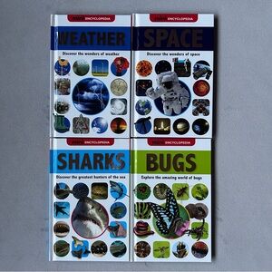 Set of 4 ~ Mini Encyclopedia ~ Weather Bugs Sharks Space ~ Brand New!